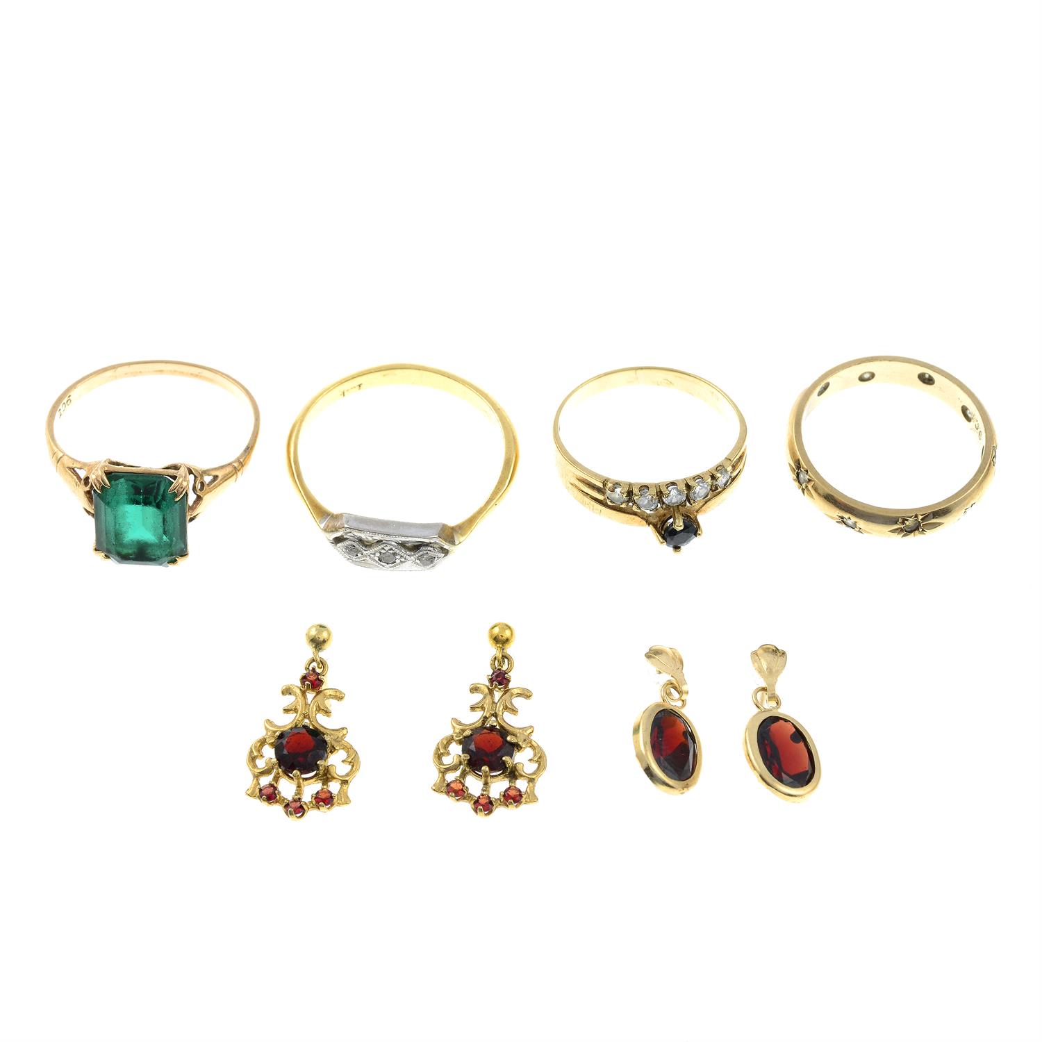 A selection of gem-set jewellery.