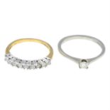 A 9ct gold diamond single-stone ring and a 9ct gold diamond half eternity ring.