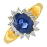 An 18ct gold sapphire and diamond cluster ring.