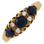 A 9ct gold sapphire and diamond ring.