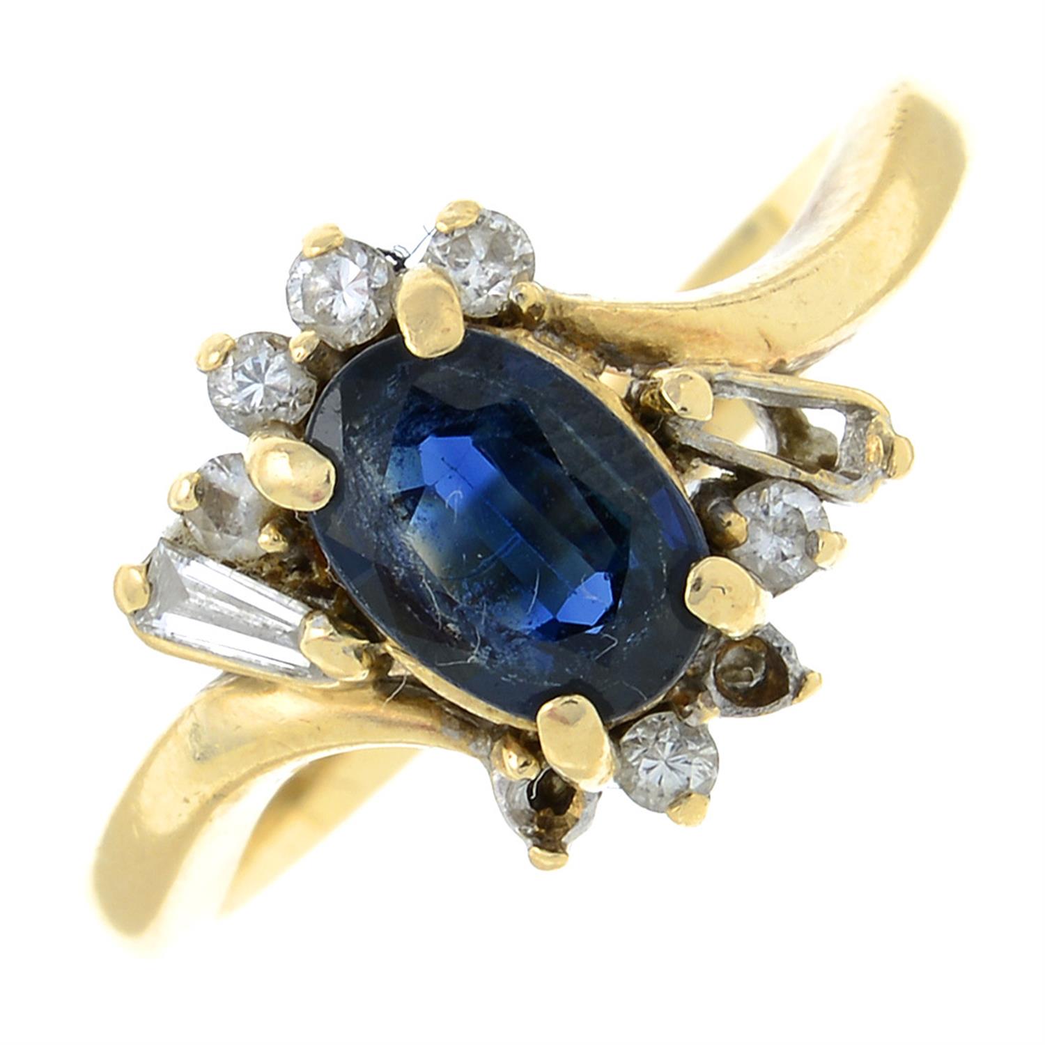 A sapphire topped-doublet and diamond dress ring. AF.