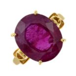 An 18ct gold glass-filled ruby single-stone ring.