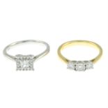 Two 9ct gold diamond rings.