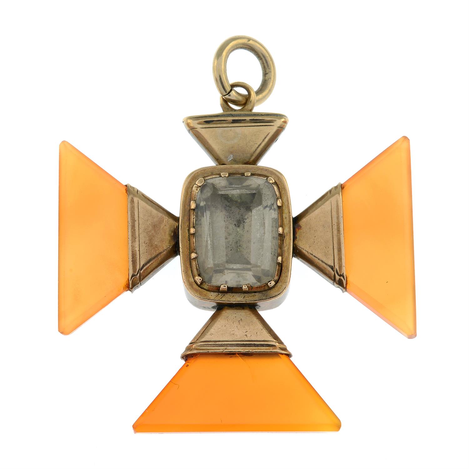 A mid 19th century gold carnelian and paste memorial Maltese cross pendant.