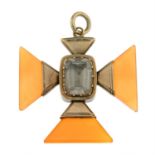 A mid 19th century gold carnelian and paste memorial Maltese cross pendant.