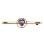 An early 20th century 9ct gold amethyst bar brooch.