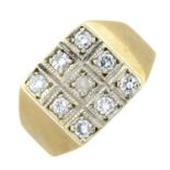 A gentleman's 9ct gold brilliant-cut diamond signet ring.