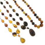 Three amber necklaces.