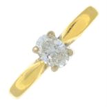 An 18ct gold oval-shape diamond single-stone ring.