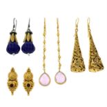 Four pairs of drop earrings.