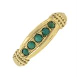 A 9ct gold turquoise cabochon five-stone ring.