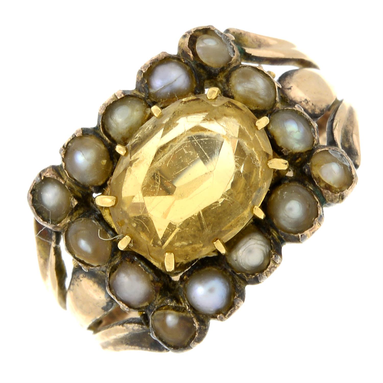 A split pearl and citrine cluster ring.