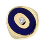 A gentleman's diamond and lapis lazuli signet ring.