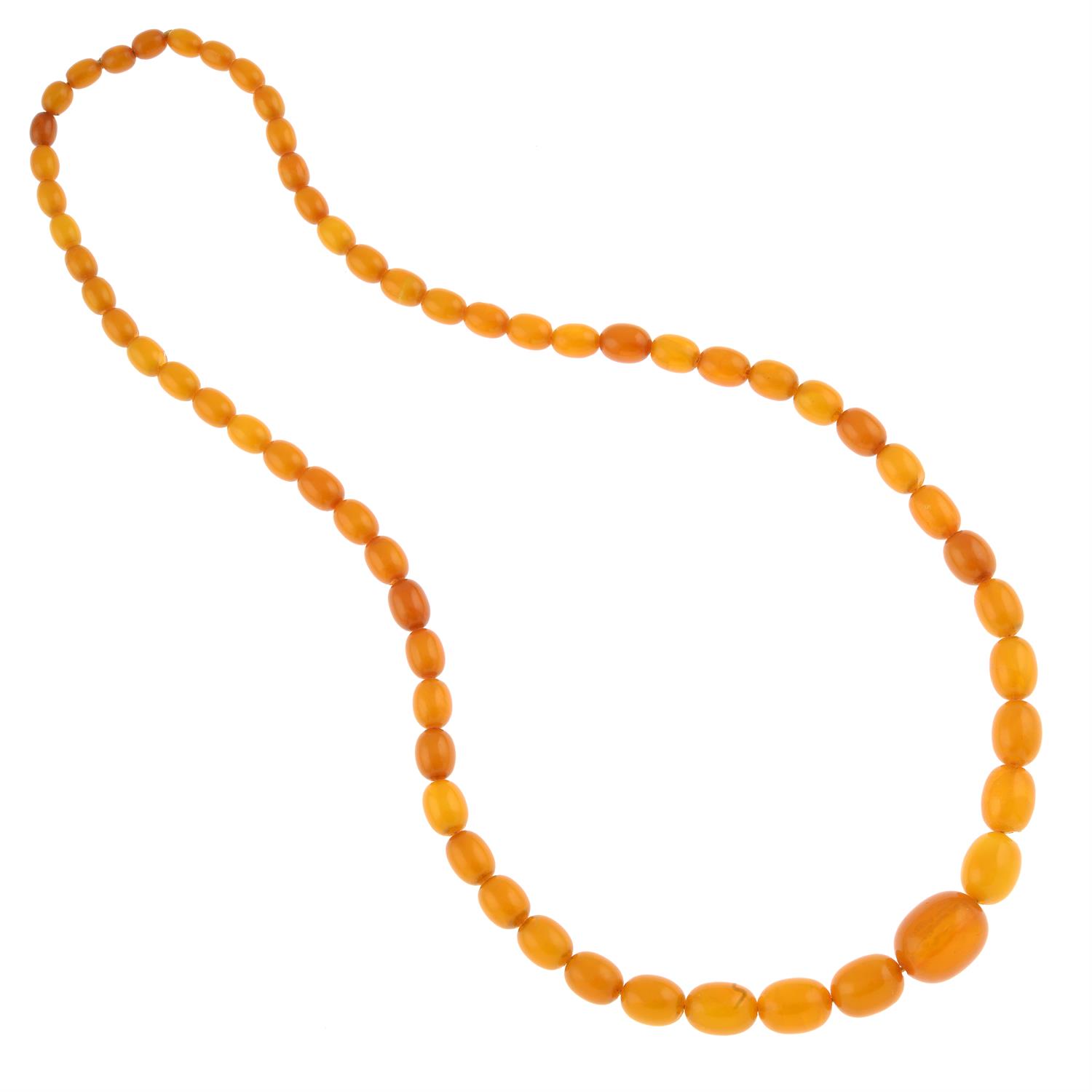 An amber bead necklace.