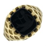 A 9ct gold onyx intaglio signet ring, depicting Neptune.