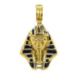 An enamel and diamond pharaoh head pendant.