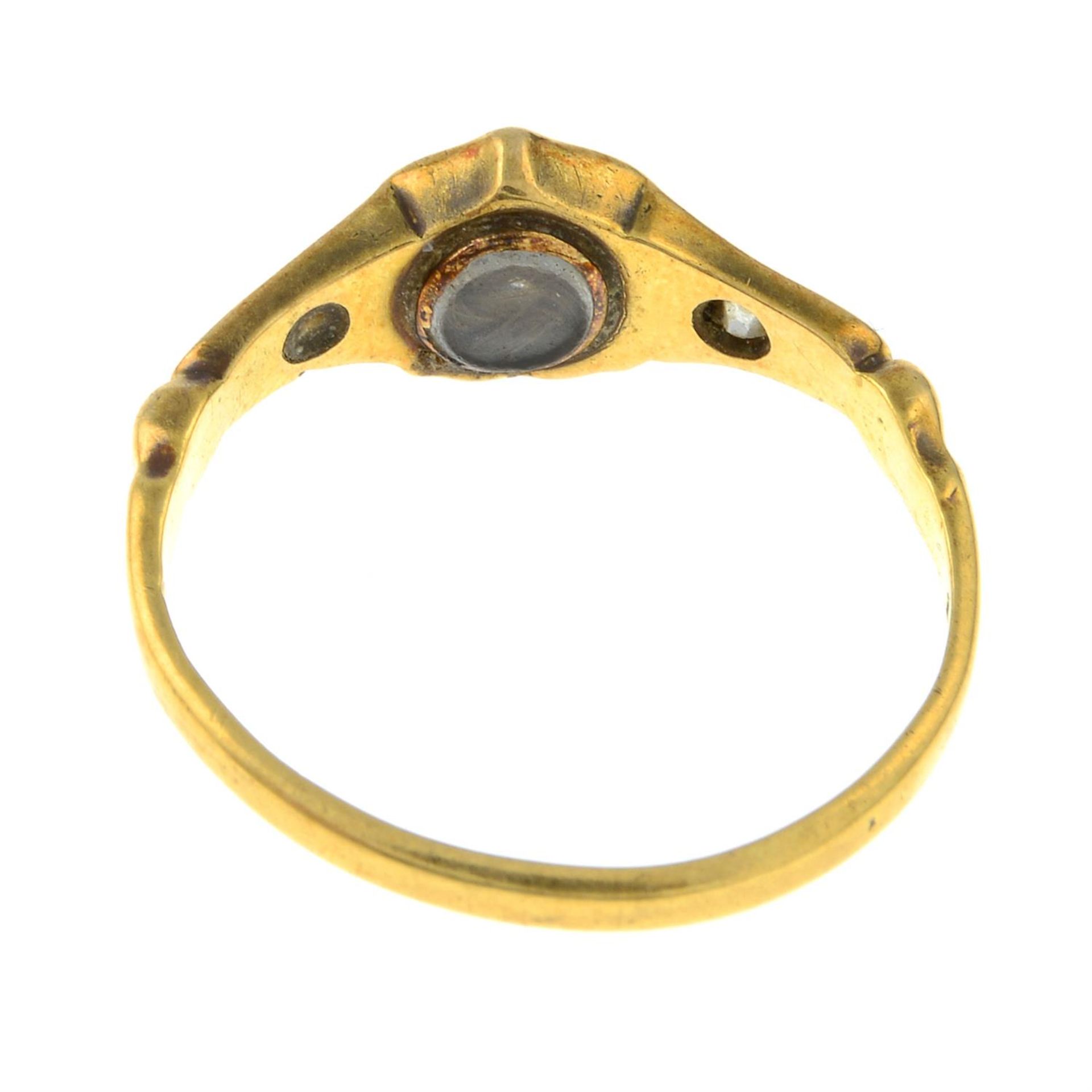 A 19th century18ct gold old-cut diamond and black enamel mourning ring with internal locket. - Bild 3 aus 3
