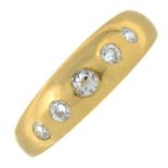 An early 20th century 18ct gold old-cut diamond five-stone ring.