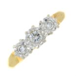 An 18ct gold, brilliant-cut diamond three stone ring.