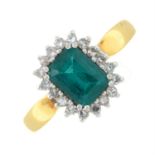 An 18ct gold green paste and single-cut diamond cluster ring.