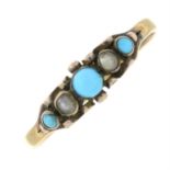 A late Victorian gold turquoise and split pearl ring.
