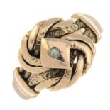 An early 20th century 9ct gold old-cut diamond knot ring.