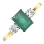 An 18ct gold emerald and brilliant-cut diamond ring.