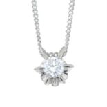 A brilliant-cut diamond pendant with chain.