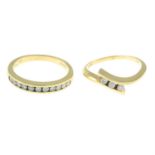 Two 9ct gold diamond band rings.