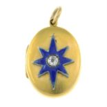 A late Victorian 18ct gold old-cut diamond and enamel locket.