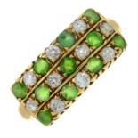 An early 20th century 18ct gold demantoid garnet and diamond ring.