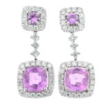 A pair of 18ct gold pink sapphire and diamond earrings, with optional drops.
