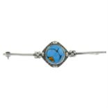 An Arts and Crafts silver blue paste bar brooch.