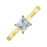 An 18ct gold square-shape diamond single-stone ring.