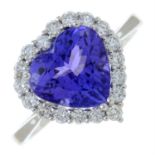 An 18ct gold tanzanite and brilliant-cut diamond heart-shape cluster ring.