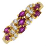 An 18ct gold synthetic ruby and diamond cluster ring.