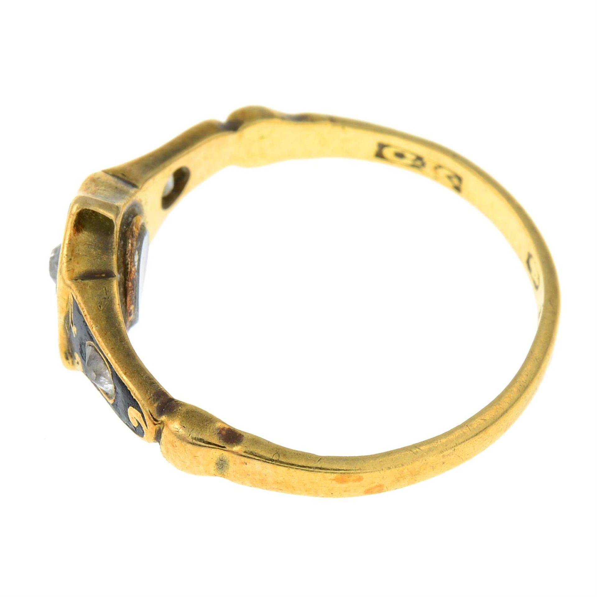 A 19th century18ct gold old-cut diamond and black enamel mourning ring with internal locket. - Bild 2 aus 3