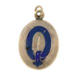 A late 19th century enamel mourning locket, with woven hairwork reverse.