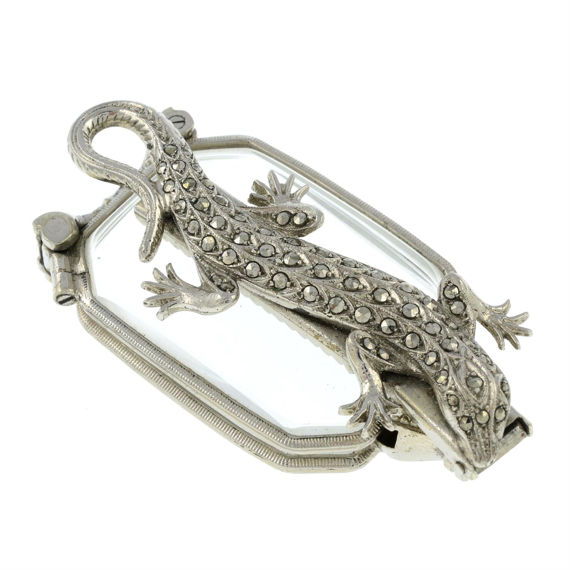 A pair of late 20th century folded lorgnettes, with marcasite accent lizard side. - Image 2 of 3