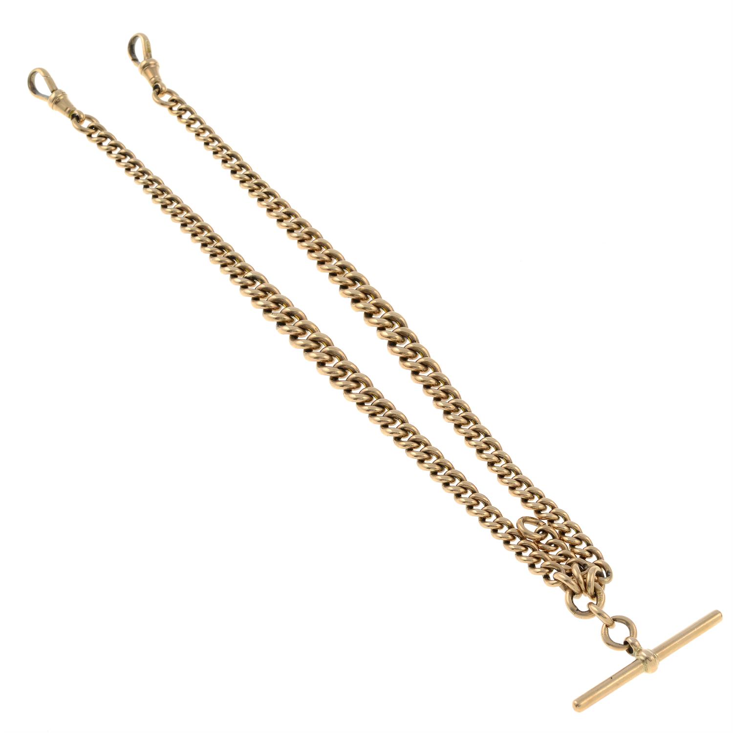 An early 20th century 9ct gold Albert chain, suspending a T-bar, - Bild 2 aus 2