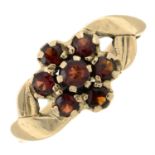 A 9ct gold garnet cluster ring.