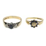 Two 9ct gold sapphire and diamond rings.