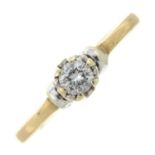 A 9ct gold brilliant-cut diamond single-stone ring.