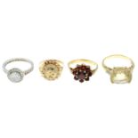 Four 9ct gold gem-set rings.