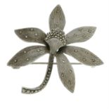 An Art Nouveau silver marcasite flower brooch, by Theodor Fahrner.