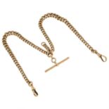 An early 20th century 9ct gold Albert chain, suspending a T-bar,