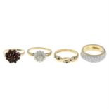 Four 9ct gold gem-set rings.