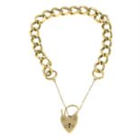 A 9ct gold bracelet, with heart-shape padlock clasp.