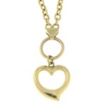 A heart-shape pendant, suspended from an integral 9ct gold chain.