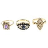 Three 9ct gold gem-set rings. One AF.